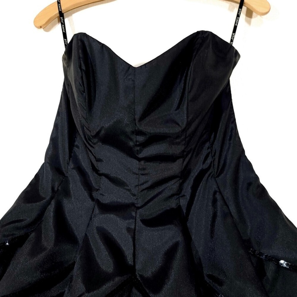 NEW Betsey Johnson Dahlia Whimsigoth Ruffle Tier Mini Dress Sequin Black Satin 8 - Picture 3 of 11